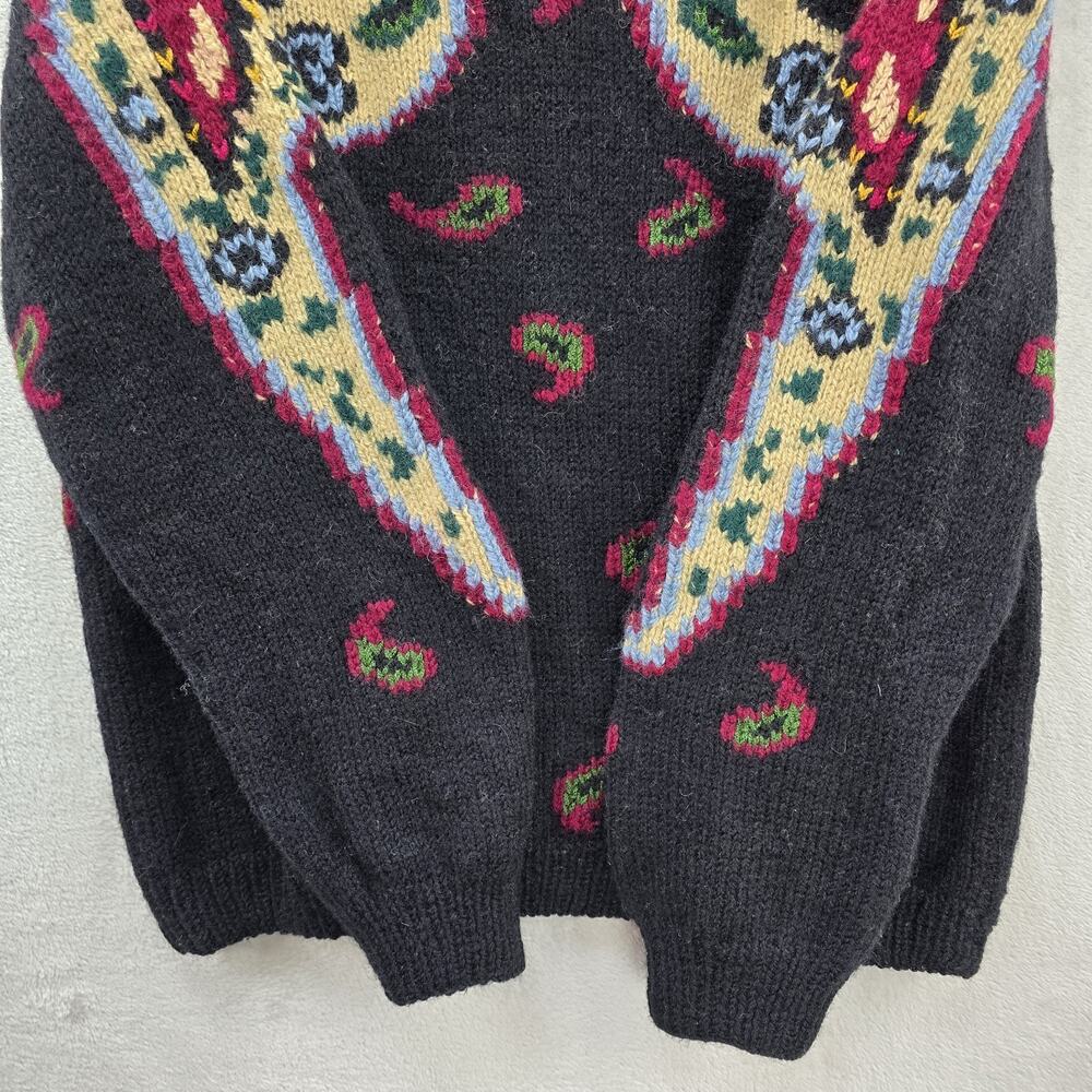 Vintage Roberta Frost Wool Knit Sweater Women Small Black Paisley Floral Cottage - Picture 3 of 7